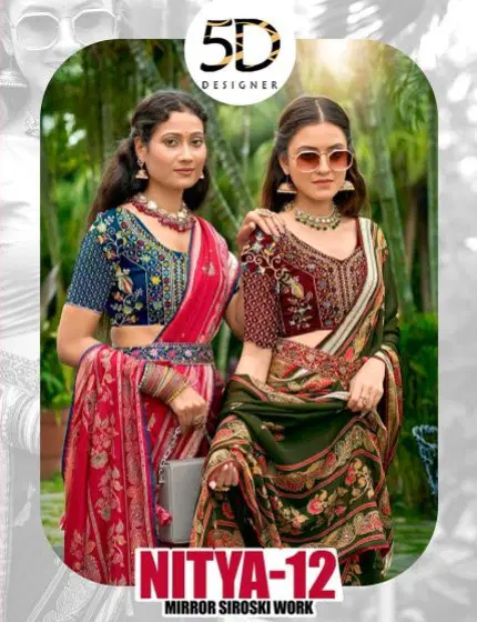 Nitya 12 By 5D Designer Dull Moss Crape Printed Bulk Saree Orders In India